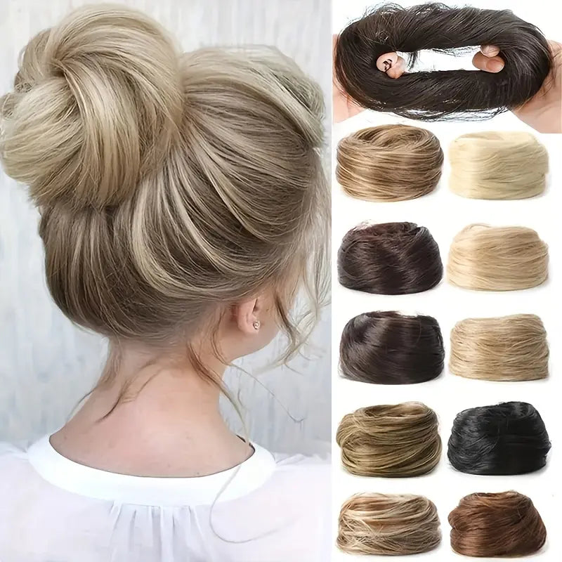 1 個お買い上げでもう 1 個無料プレゼント✨💇♀️女性用 人工毛メッシーバンヘアピース カールアップスクランチーエクステンション|ボリューム・トップの高さをすぐ演出