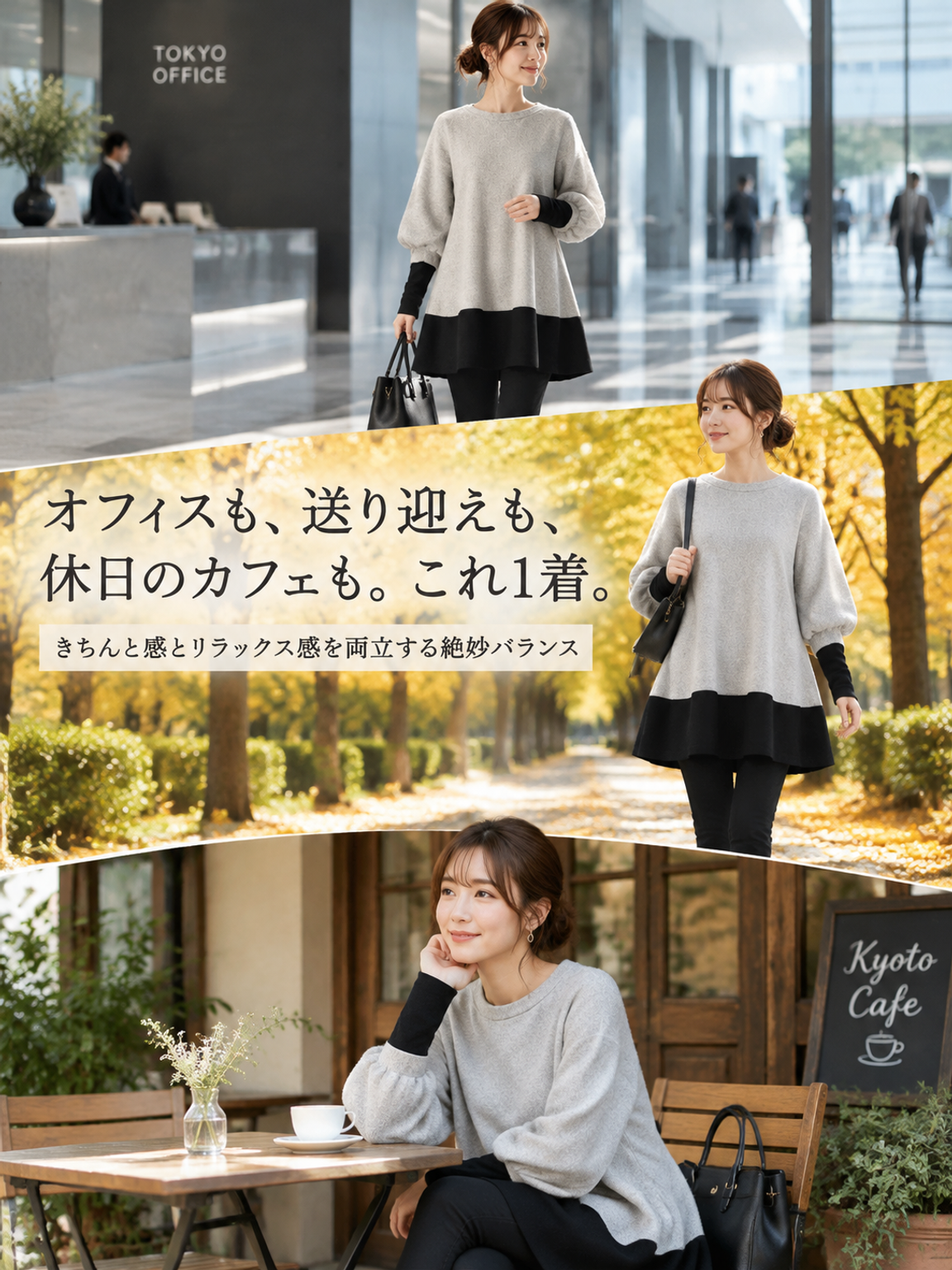 【細見えウエストシェイプ】Aライン バックリボントップス