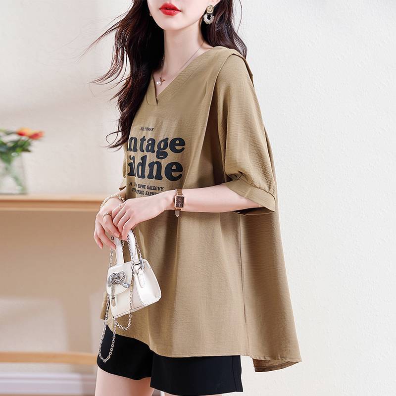 韓国風ゆったりアルファベットTシャツは、ファッション組み合わせやすい、チベット肉は痩せて見え、快適で通気性が良く、ボールが立たず色あせず、超着やすい!