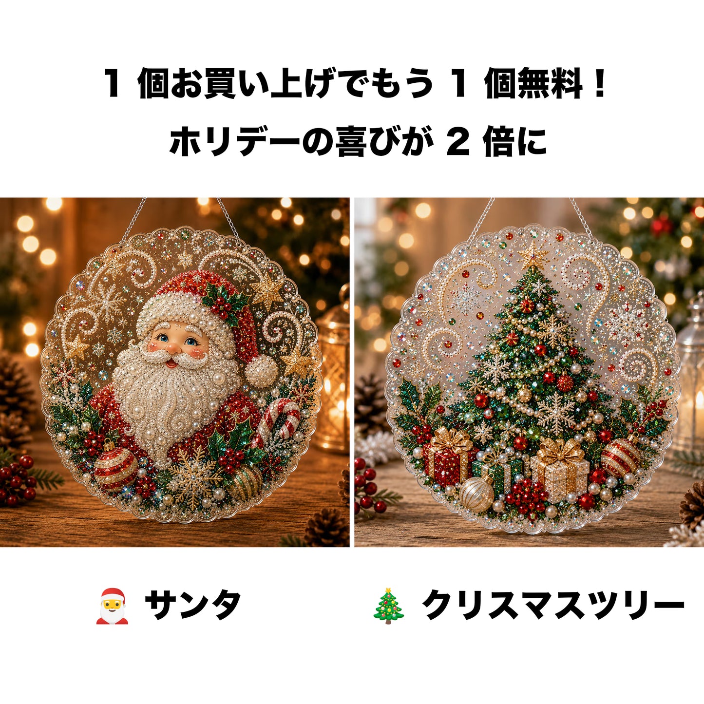 🎄【1 個お買い上げでもう 1 個無料プレゼント】✨クリスマスパールダイヤアート飾りキット 高級フロッキーキャンバス 傷つきにくく色あせないパールビーズ付き 手作り DIY クリスマス吊り飾り 🎅💎