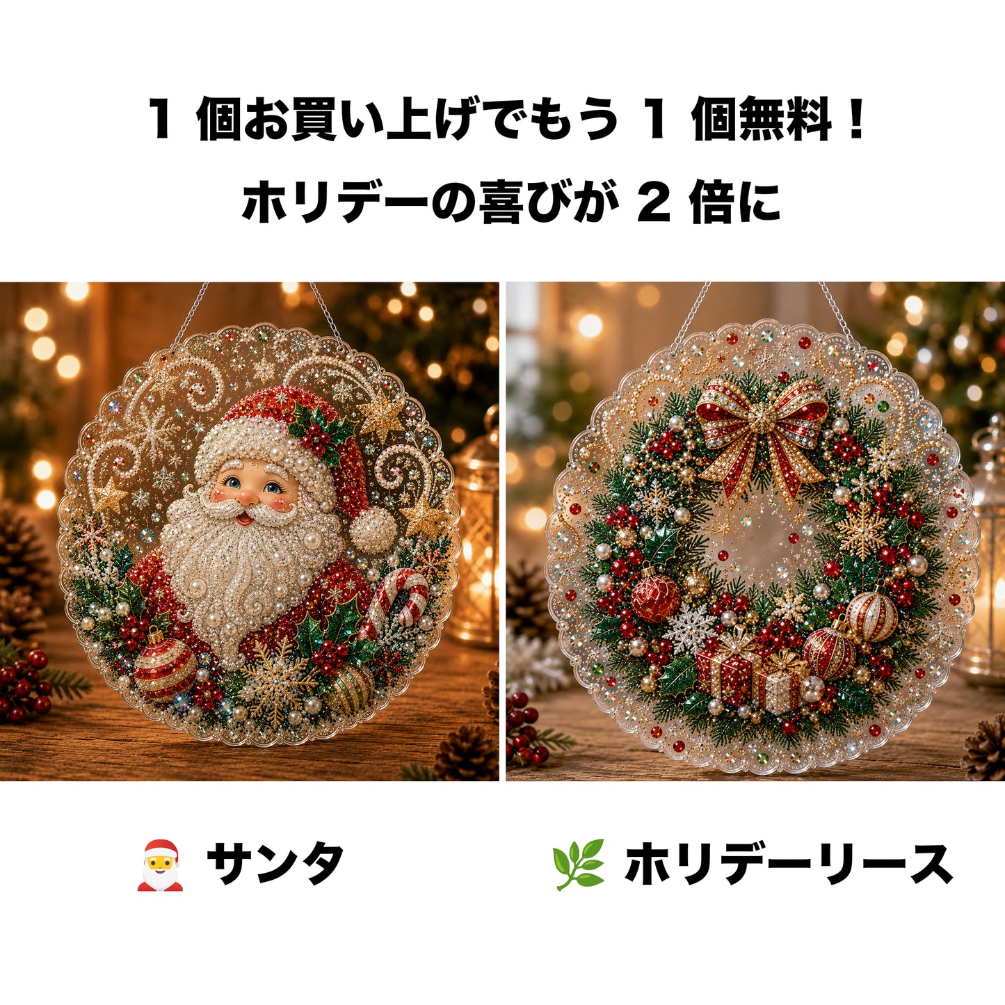 🎄【1 個お買い上げでもう 1 個無料プレゼント】✨クリスマスパールダイヤアート飾りキット 高級フロッキーキャンバス 傷つきにくく色あせないパールビーズ付き 手作り DIY クリスマス吊り飾り 🎅💎