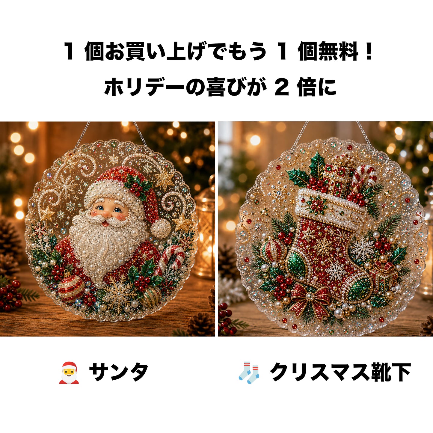 🎄【1 個お買い上げでもう 1 個無料プレゼント】✨クリスマスパールダイヤアート飾りキット 高級フロッキーキャンバス 傷つきにくく色あせないパールビーズ付き 手作り DIY クリスマス吊り飾り 🎅💎