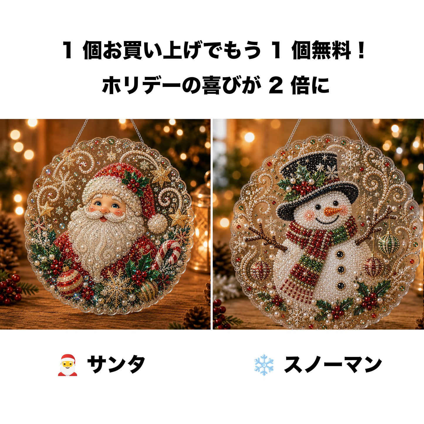 🎄【1 個お買い上げでもう 1 個無料プレゼント】✨クリスマスパールダイヤアート飾りキット 高級フロッキーキャンバス 傷つきにくく色あせないパールビーズ付き 手作り DIY クリスマス吊り飾り 🎅💎
