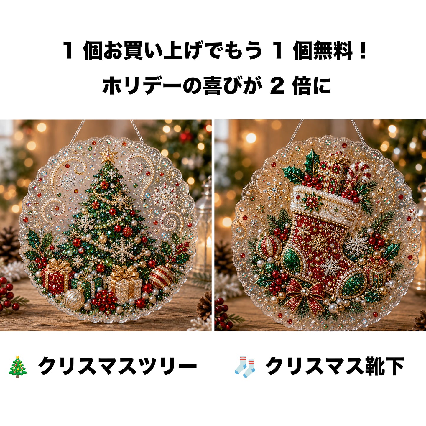 🎄【1 個お買い上げでもう 1 個無料プレゼント】✨クリスマスパールダイヤアート飾りキット 高級フロッキーキャンバス 傷つきにくく色あせないパールビーズ付き 手作り DIY クリスマス吊り飾り 🎅💎