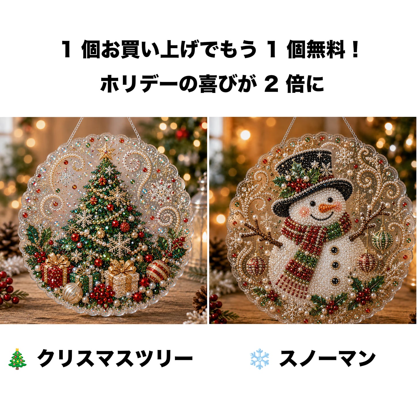🎄【1 個お買い上げでもう 1 個無料プレゼント】✨クリスマスパールダイヤアート飾りキット 高級フロッキーキャンバス 傷つきにくく色あせないパールビーズ付き 手作り DIY クリスマス吊り飾り 🎅💎