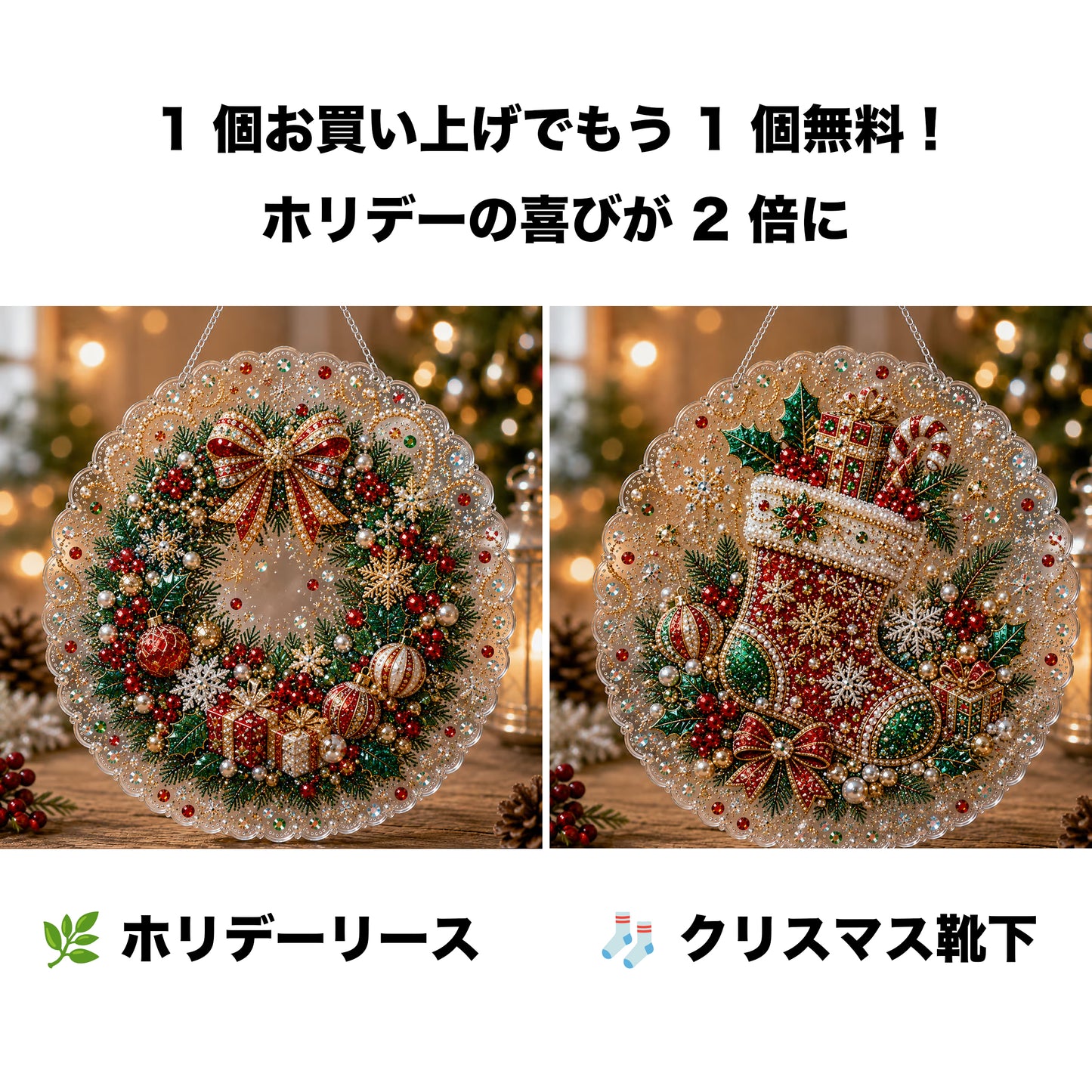 🎄【1 個お買い上げでもう 1 個無料プレゼント】✨クリスマスパールダイヤアート飾りキット 高級フロッキーキャンバス 傷つきにくく色あせないパールビーズ付き 手作り DIY クリスマス吊り飾り 🎅💎