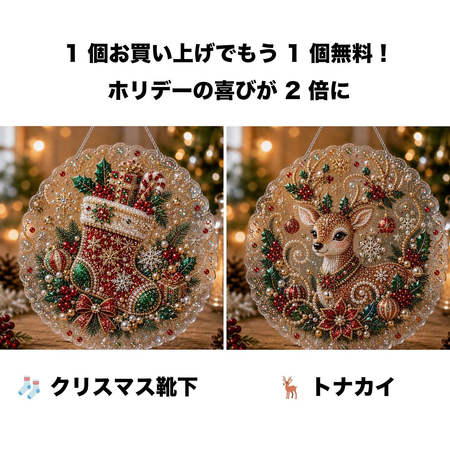 🎄【1 個お買い上げでもう 1 個無料プレゼント】✨クリスマスパールダイヤアート飾りキット 高級フロッキーキャンバス 傷つきにくく色あせないパールビーズ付き 手作り DIY クリスマス吊り飾り 🎅💎