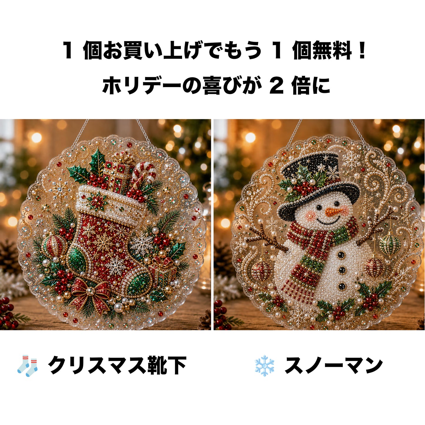 🎄【1 個お買い上げでもう 1 個無料プレゼント】✨クリスマスパールダイヤアート飾りキット 高級フロッキーキャンバス 傷つきにくく色あせないパールビーズ付き 手作り DIY クリスマス吊り飾り 🎅💎