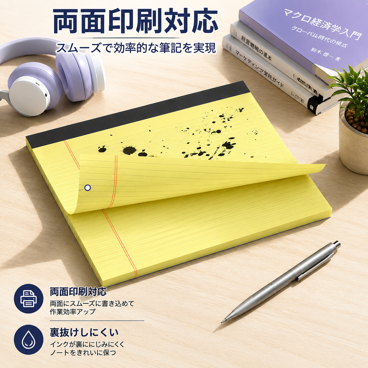 📝オフィスポップ ワイドリーガルパッド（両面印刷対応、インク滲みなし）– カラフル、横書き仕様、二段罫線、簡単切り離しシート 30 枚入り 🌈📄✨