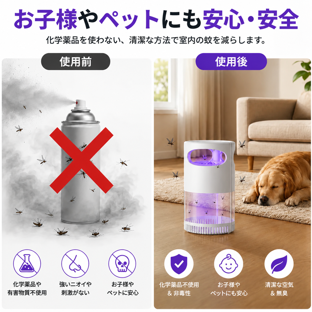 🦟 49% オフ！UV 蚊取りランプ - 静音・USB 給電・薬剤不使用 累計 5 万個以上販売！🔇🌙