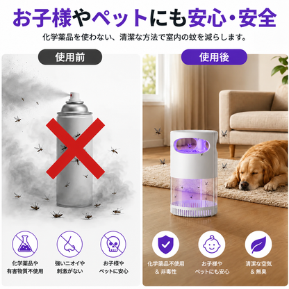 🦟 49% オフ！UV 蚊取りランプ - 静音・USB 給電・薬剤不使用 累計 5 万個以上販売！🔇🌙