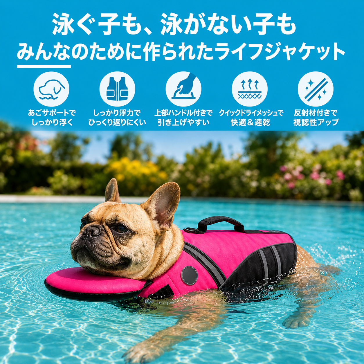 顎サポート付き 犬用ライフジャケット