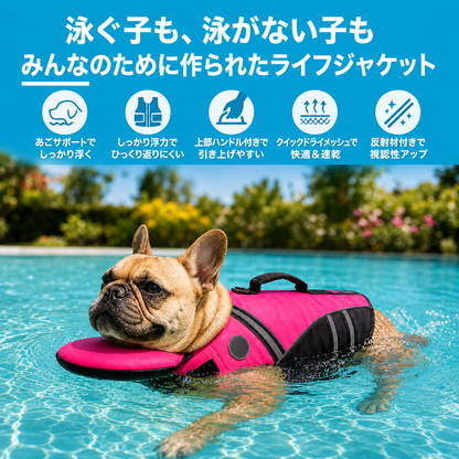 顎サポート付き 犬用ライフジャケット