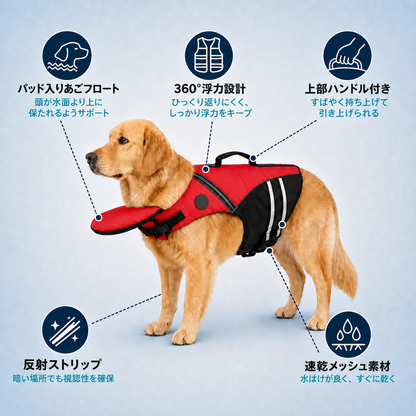 顎サポート付き 犬用ライフジャケット