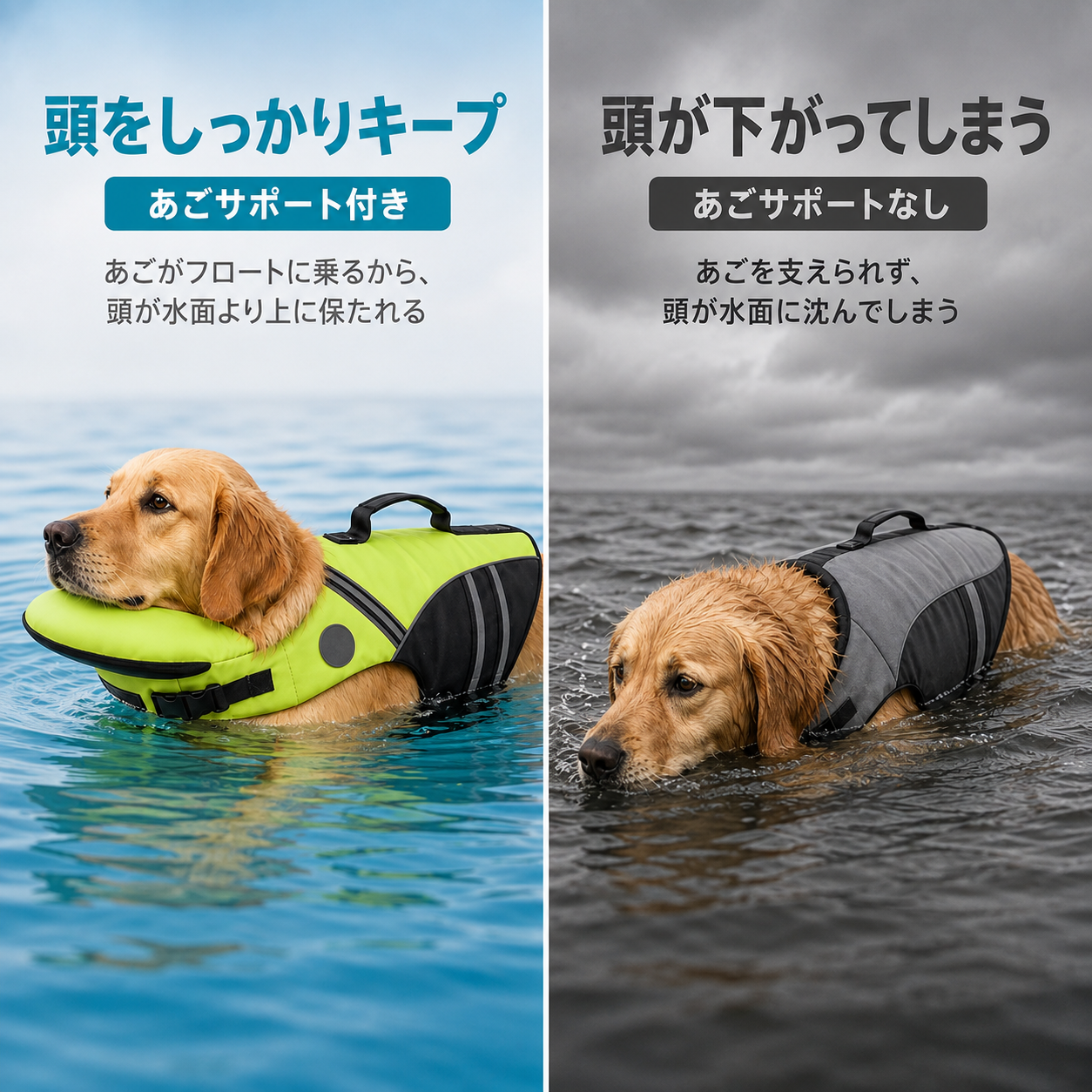 顎サポート付き 犬用ライフジャケット