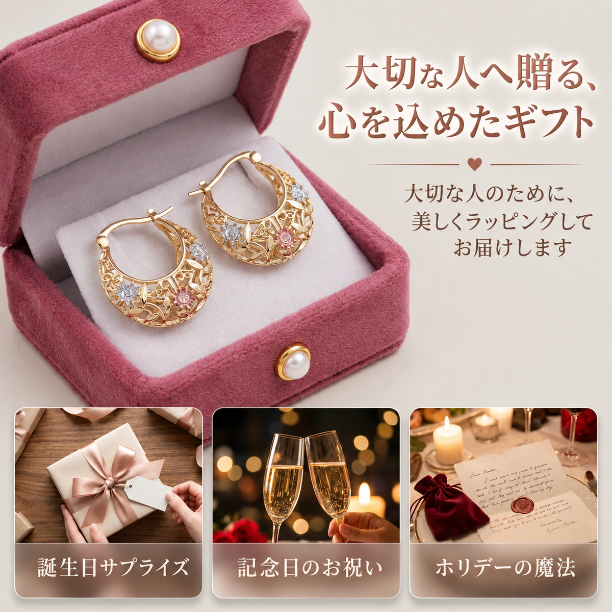 🌸ヴィンテージゴールド 花モチーフフープピアス