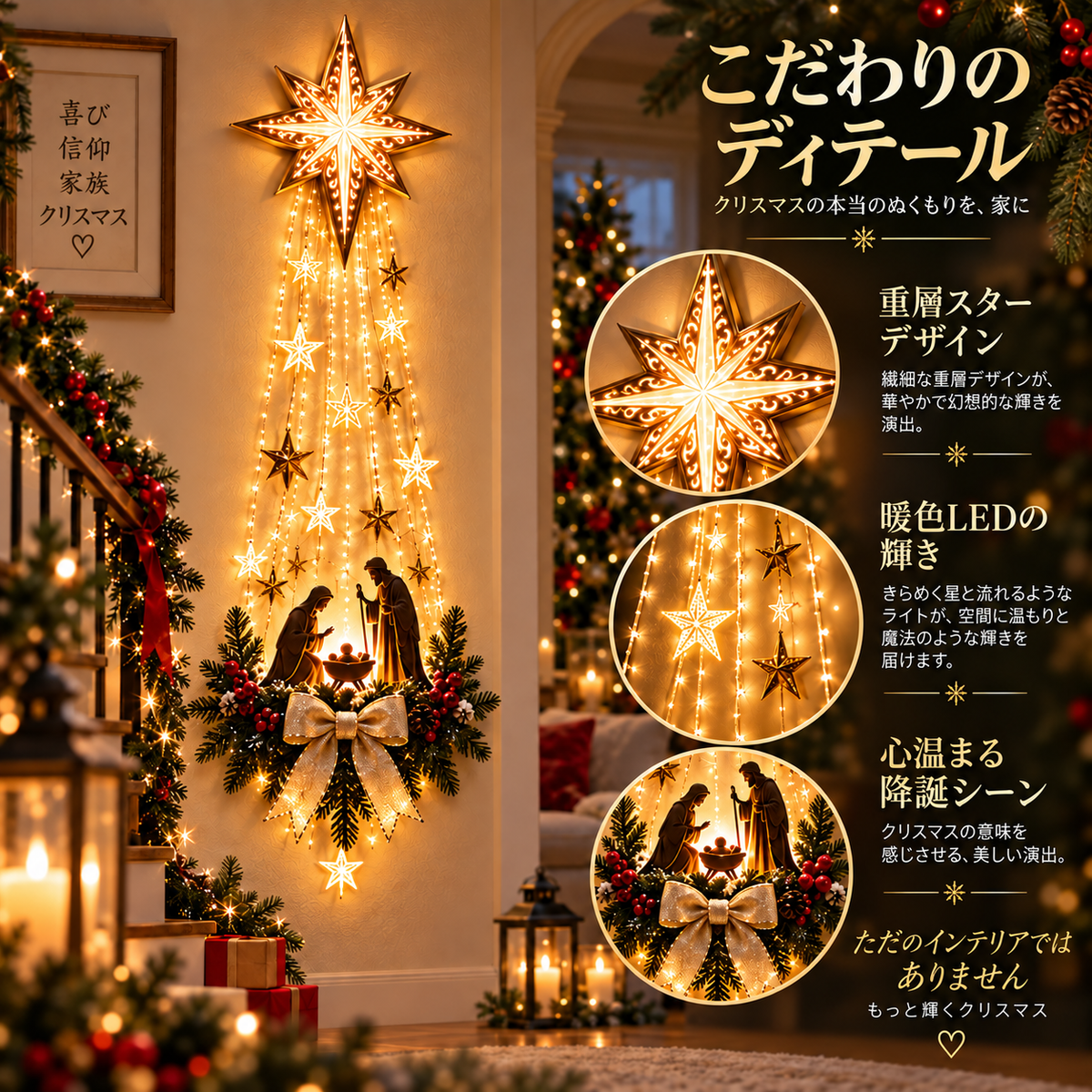 ✨最終日 49% オフ✨✝️ ベツレヘムの星 フェイス™ 光るキリスト降誕壁飾り