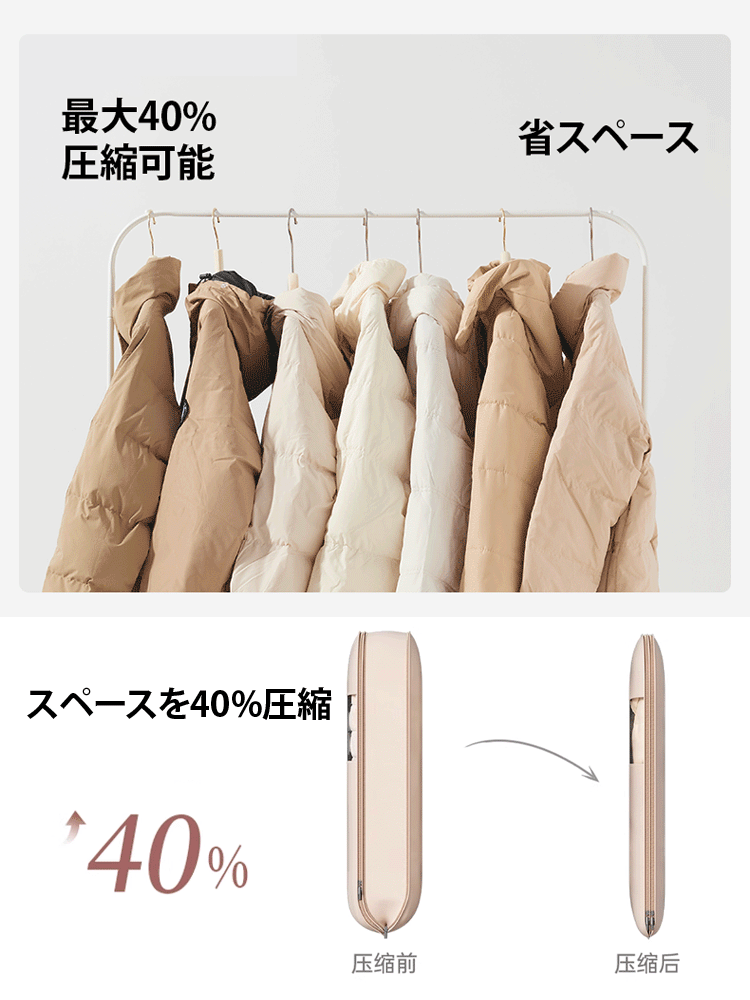 【洋服カバー】防塵・圧縮・掛け収納可能な衣類収納袋
