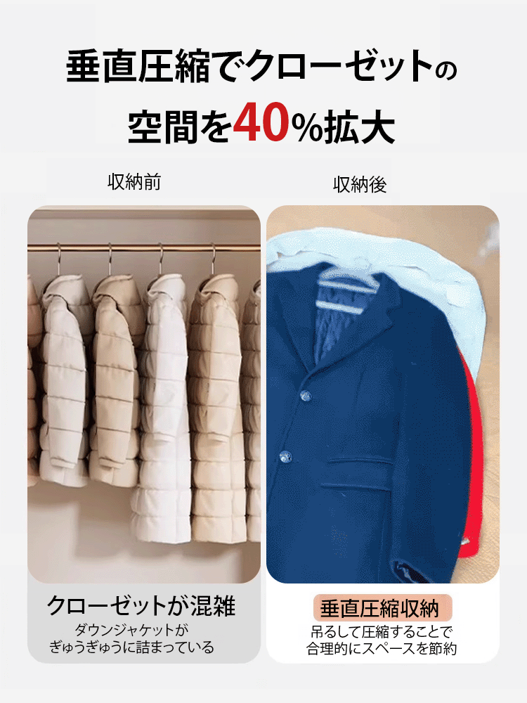 【洋服カバー】防塵・圧縮・掛け収納可能な衣類収納袋