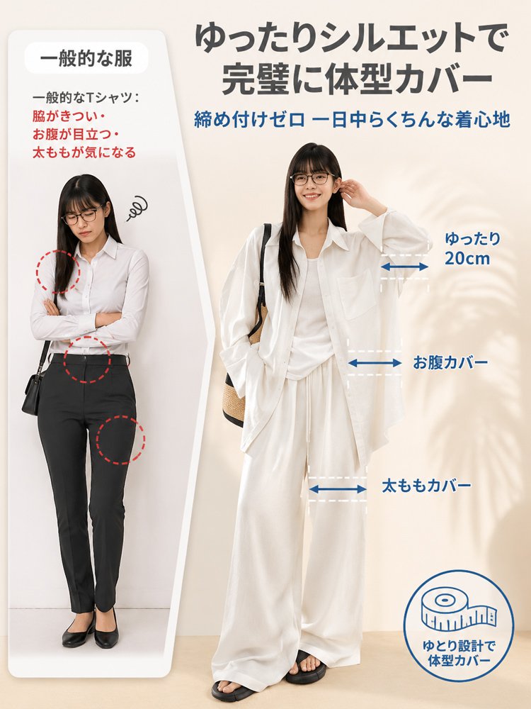 リネンゆったりシャツワイドパンツセットアップ