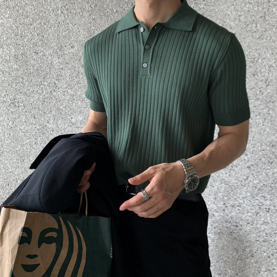 メンズ折り襟付き・アイスシルクスリムPOLOシャツ