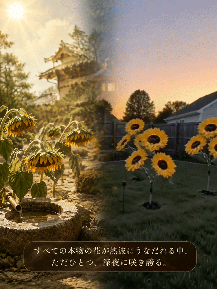 ソーラーひまわりライトは、太陽光があれば素早く充電でき、年間電気代ゼロ！