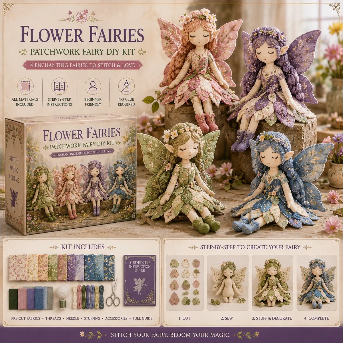 🧚縫って作るおとぎ話 — 手作りパッチワーク妖精ドールコレクション🧵