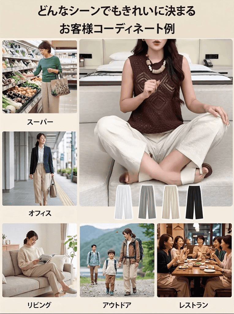 広島・福山発すっきり美シルエットハイウエストコットンリネンワイドパンツ