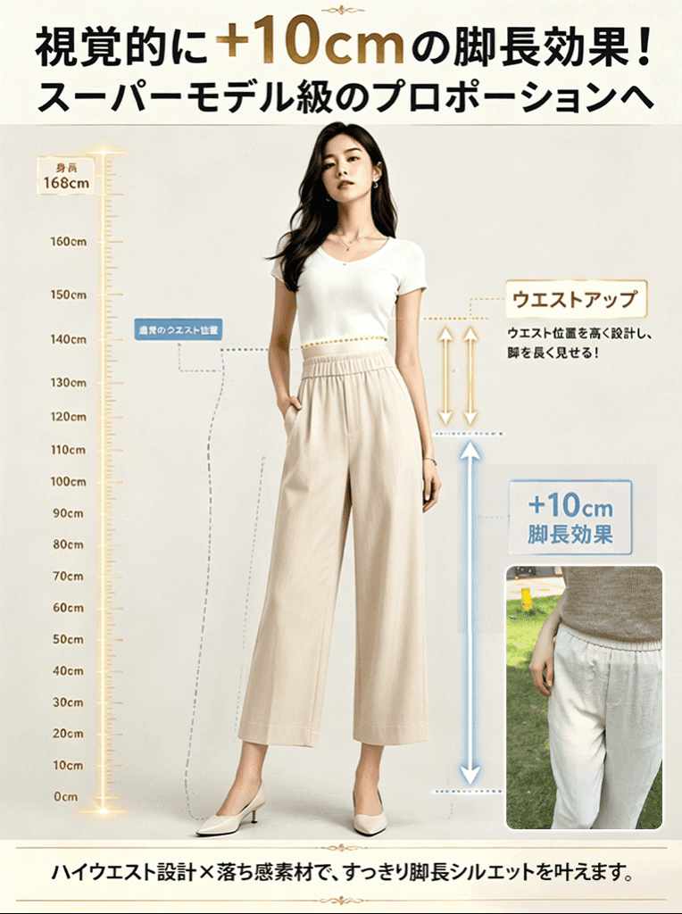 広島・福山発すっきり美シルエットハイウエストコットンリネンワイドパンツ