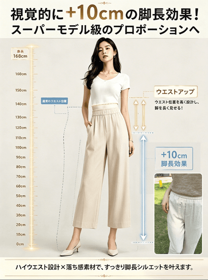 広島・福山発すっきり美シルエットハイウエストコットンリネンワイドパンツ