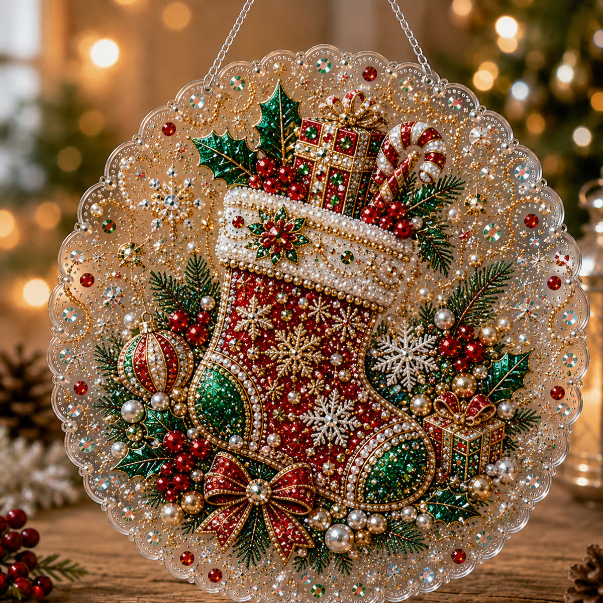 🎄【1 個お買い上げでもう 1 個無料プレゼント】✨クリスマスパールダイヤアート飾りキット 高級フロッキーキャンバス 傷つきにくく色あせないパールビーズ付き 手作り DIY クリスマス吊り飾り 🎅💎