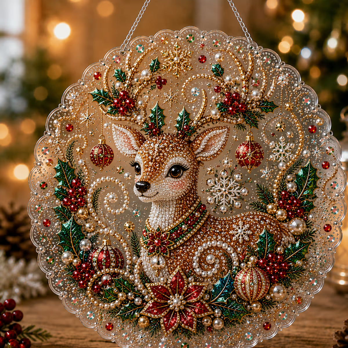 🎄【1 個お買い上げでもう 1 個無料プレゼント】✨クリスマスパールダイヤアート飾りキット 高級フロッキーキャンバス 傷つきにくく色あせないパールビーズ付き 手作り DIY クリスマス吊り飾り 🎅💎