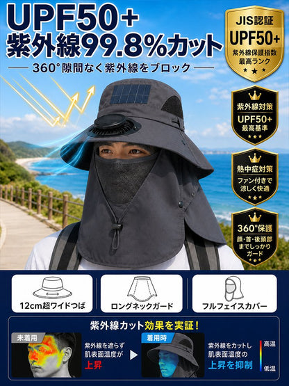 ネックカバー付きソーラーファン搭載UVカットサンハット