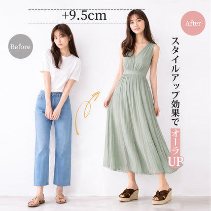 【走れる美脚】9.5cm厚底ウェッジサンダル 痛くない 幅広 軽い ミュール レディース