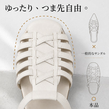 【幅広・外反母趾】グルカサンダル 本革 レディース 痛くない 歩きやすい 疲れにくい 柔らかい フラットサンダル ぺたんこ 軽量 ローヒール マジックテープ 脱ぎ履き簡単 カジュアル おしゃれ 蒸れない 夏サンダル 黒 ベージュ