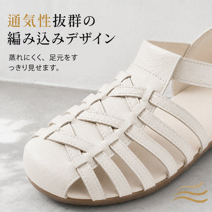 【幅広・外反母趾】グルカサンダル 本革 レディース 痛くない 歩きやすい 疲れにくい 柔らかい フラットサンダル ぺたんこ 軽量 ローヒール マジックテープ 脱ぎ履き簡単 カジュアル おしゃれ 蒸れない 夏サンダル 黒 ベージュ