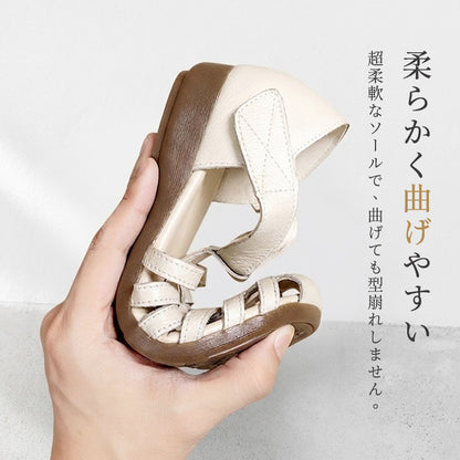 【幅広・外反母趾】グルカサンダル 本革 レディース 痛くない 歩きやすい 疲れにくい 柔らかい フラットサンダル ぺたんこ 軽量 ローヒール マジックテープ 脱ぎ履き簡単 カジュアル おしゃれ 蒸れない 夏サンダル 黒 ベージュ