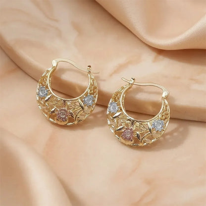 🌸ヴィンテージゴールド 花モチーフフープピアス