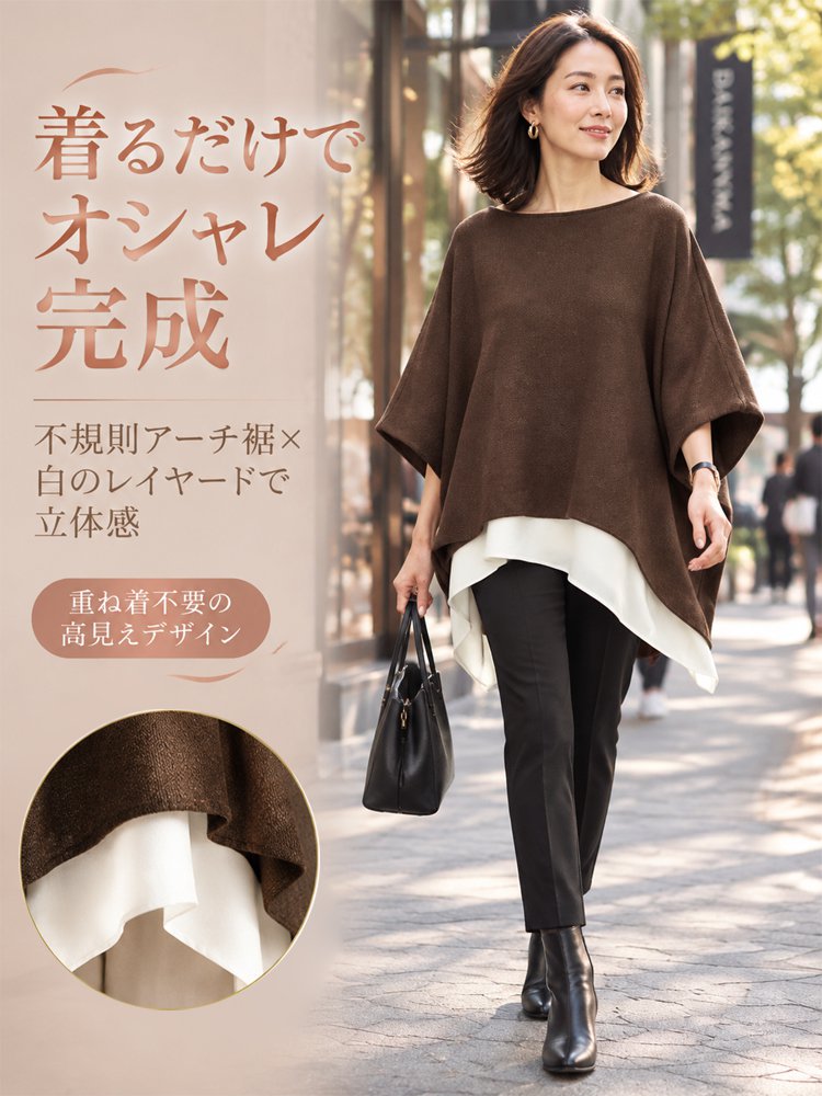 【ゆったりシルエット】バットスリーブレディース ウール調トップス