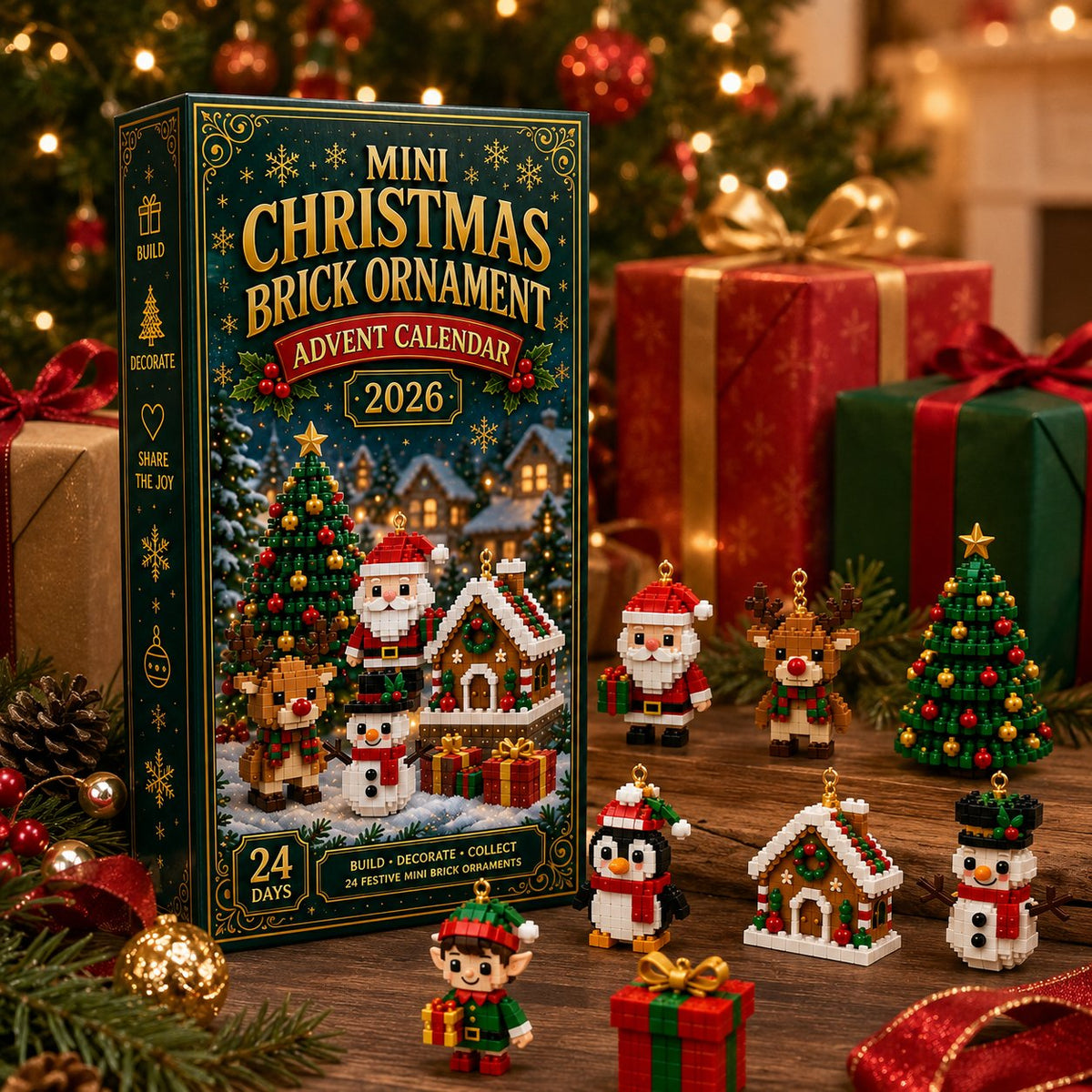 ⏳あと 1 日限定 49% OFF 🎄24 日間ミニクリスマスオーナメント アドベントカレンダー｜24 種類のユニークな組み立て式ホリデー飾り、吊りループ付き。クリスマスツリー、リース、ホリデーディスプレイに最適🧱